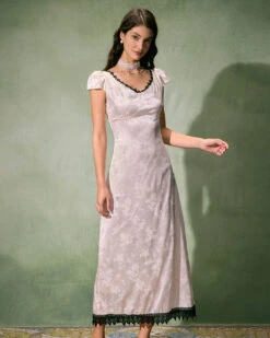 The White Jacquard Lace Satin Maxi Dress 10 The White Jacquard Lace Satin Maxi Dress -CINN Clothing Shop 0327RIHOAS 1212