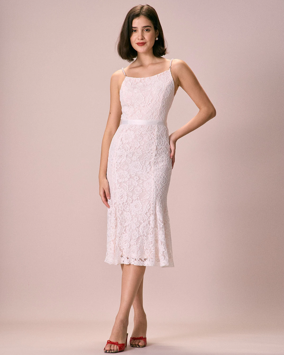 The White Floral Lace Mermaid Midi Dress 1 The White Floral Lace Mermaid Midi Dress