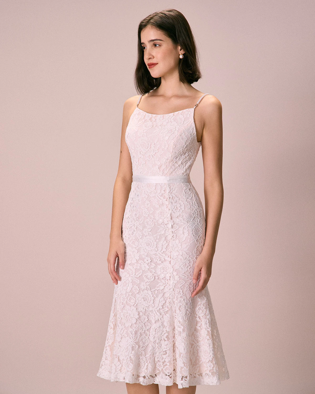 The White Floral Lace Mermaid Midi Dress 4 The White Floral Lace Mermaid Midi Dress - Image 4