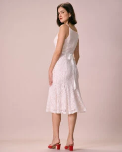 The White Floral Lace Mermaid Midi Dress 14 The White Floral Lace Mermaid Midi Dress -CINN Clothing Shop 0327RIHOAS 2173