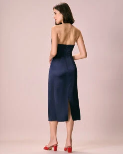 The Navy Cut-Out Satin Halter Midi Dress -CINN Clothing Shop 0327RIHOAS 2235