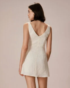 The Beige Boat Neck Textured Mini Dress -CINN Clothing Shop 0327RIHOAS 2291