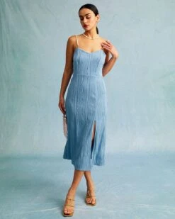 The Blue Wave Textured Pearl Strap Midi Dress 10 The Blue Wave Textured Pearl Strap Midi Dress -CINN Clothing Shop 0415 31681 582290