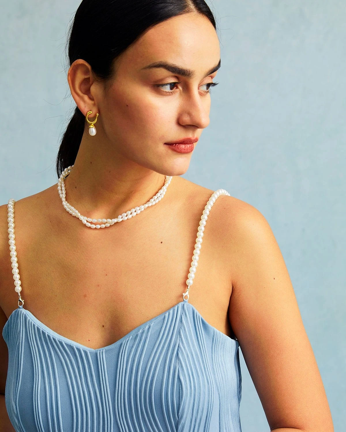 The Blue Wave Textured Pearl Strap Midi Dress 2 The Blue Wave Textured Pearl Strap Midi Dress - Image 2