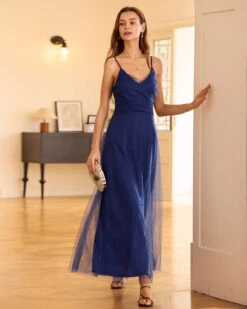 The Navy V Neck Mesh Wrap Maxi Dress 10 The Navy V Neck Mesh Wrap Maxi Dress -CINN Clothing Shop 0421RIHOAS 1161