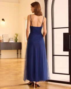 The Navy V Neck Mesh Wrap Maxi Dress 11 The Navy V Neck Mesh Wrap Maxi Dress -CINN Clothing Shop 0421RIHOAS 1192