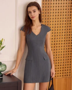 The Grey V Neck Cap Sleeve Mini Dress 9 The Grey V Neck Cap Sleeve Mini Dress -CINN Clothing Shop 0421RIHOAS 283 1