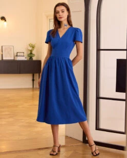 The Navy V Neck Wrap Midi Dress 11 The Navy V Neck Wrap Midi Dress -CINN Clothing Shop 0421RIHOAS 857
