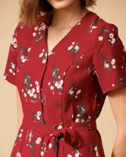 The V Neck Knotted Floral Midi Dress 7 The V Neck Knotted Floral Midi Dress -CINN Clothing Shop 0465