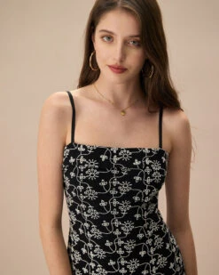 The Black Floral Embroidery Cotton Slip Mini Dress 7 The Black Floral Embroidery Cotton Slip Mini Dress -CINN Clothing Shop 0522Rihoas 2413