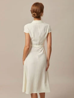 The Beige Lapel Cap Sleeve Shirt Midi Dress 11 The Beige Lapel Cap Sleeve Shirt Midi Dress -CINN Clothing Shop 0613rihoas62883