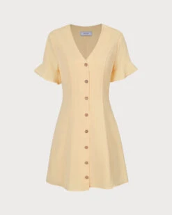 The Yellow V Neck Ruffle Button-up Mini Dress 11 The Yellow V Neck Ruffle Button-up Mini Dress -CINN Clothing Shop 0 00f8c679 10a4 4eee bf24 f34edb67e752