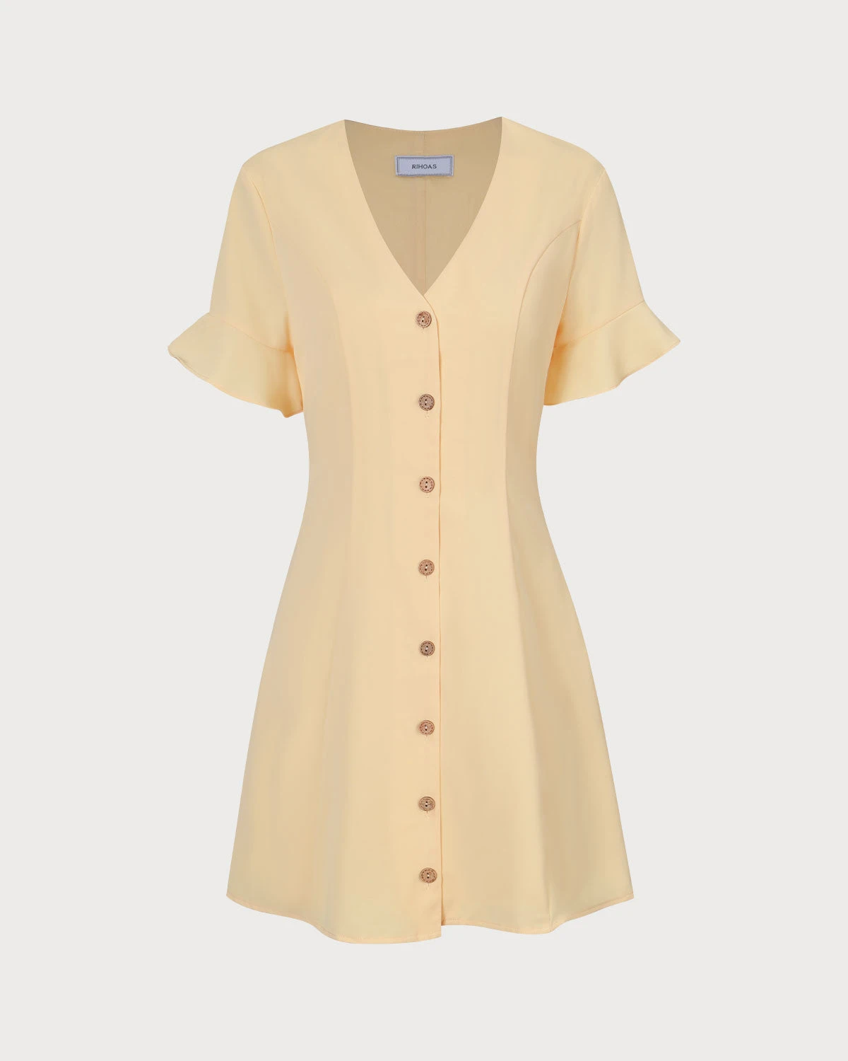 The Yellow V Neck Ruffle Button-up Mini Dress 6 The Yellow V Neck Ruffle Button-up Mini Dress - Image 6