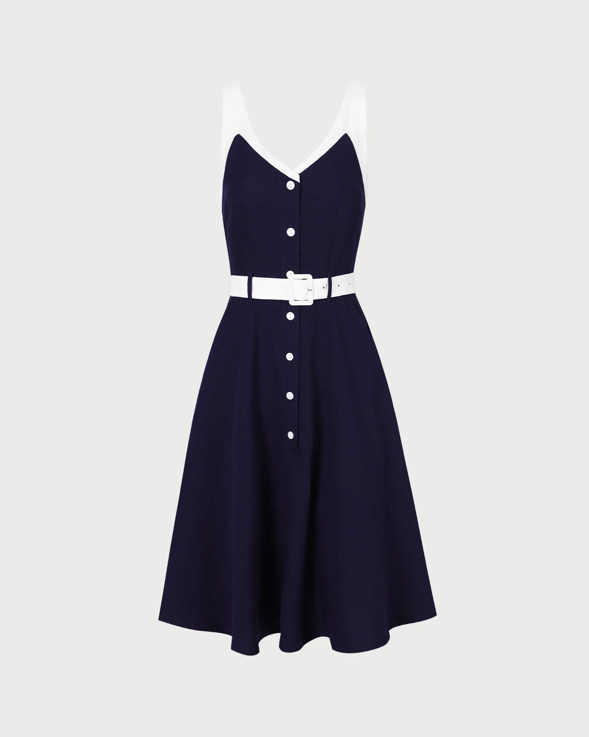 The Navy V Neck Colorblock Belted Midi Dress 6 The Navy V Neck Colorblock Belted Midi Dress - Image 6