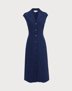 The Navy V Neck Button Cap Sleeve Midi Dress 9 The Navy V Neck Button Cap Sleeve Midi Dress -CINN Clothing Shop 0 1acd2525 a02d 4cbf 9350 6b1379016ef5 931490
