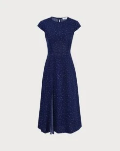 The Navy Round Neck Polka Dot Cutout Midi Dress -CINN Clothing Shop 0 2e7d5872 c032 40d0 9fe6 4f4707754633 856908