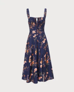 The Navy Lace Up Floral Ruched Midi Dress 12 The Navy Lace Up Floral Ruched Midi Dress -CINN Clothing Shop 0 394730b1 ea59 4e16 8b0f fb717bf676a7