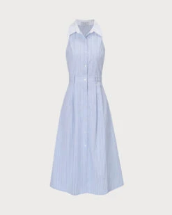 The Blue Lapel Button-Up Striped Midi Dress -CINN Clothing Shop 0 5835be80 4e6c 4718 a84c e9622f075e64