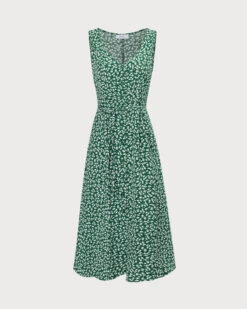 The Green V Neck Floral Button Midi Dress -CINN Clothing Shop 0 60620576 1b5b 4034 9cc9 2b705ee591e7
