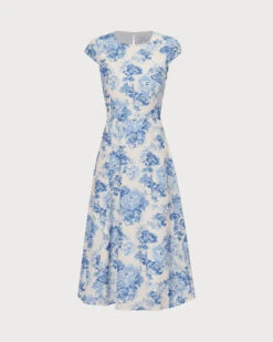 The Blue Round Neck Cap Sleeve Floral Midi Dress 13 The Blue Round Neck Cap Sleeve Floral Midi Dress -CINN Clothing Shop 0 64063a0e d2bb 4f56 8705 4dc6491b3122