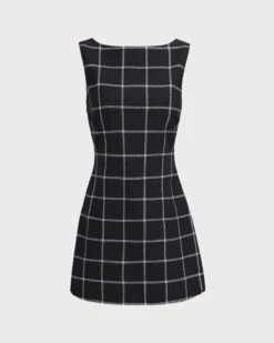 The Black Boat Neck Cotton Linen Plaid Mini Dress 10 The Black Boat Neck Cotton Linen Plaid Mini Dress -CINN Clothing Shop 0 75020c43 8996 4896 a956 daeb01186ccc