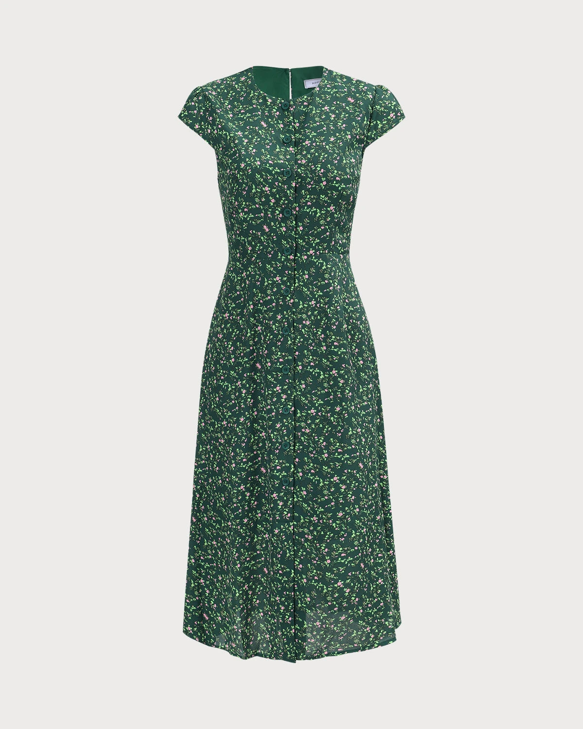The Green Crew Neck Button-up Floral Midi Dress 7 The Green Crew Neck Button-up Floral Midi Dress - Image 7