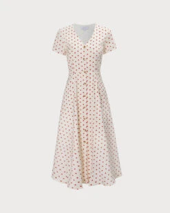 The Beige V Neck Polka Dot Button Midi Dress -CINN Clothing Shop 0 966e4497 3fd0 4884 a991 65d337e6fac5