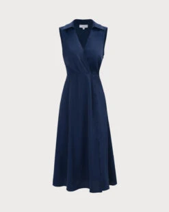 The Navy Collared Ruched Sleeveless Midi Dress -CINN Clothing Shop 0 a471bca7 7ead 4bdd 879c e55b50378b1e