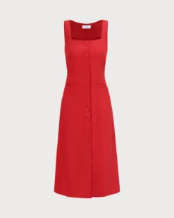 The Red Square Neck Pocket Midi Dress -CINN Clothing Shop 0 b59bee31 9c6c 48cf 8df6 140e75b503ae
