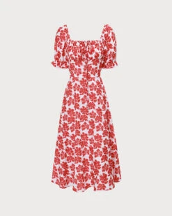 The Red Square Neck Floral Ruched Midi Dress -CINN Clothing Shop 0 c75becb6 d162 4013 b31f df082f508ba5