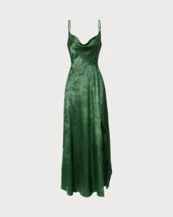 The Green Cowl Neck Jacquard Satin Maxi Dress -CINN Clothing Shop 0 f63d8c10 447b 4d8c 954e 084852d85039 162127