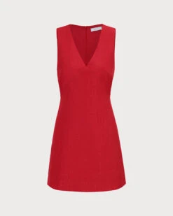 The Red V Neck Sleeveless Linen Mini Dress -CINN Clothing Shop 0 fc407e1d a081 4da5 afe5 93e8c68e641c