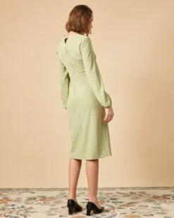 The Solid Square Neck Long Sleeve Dress -CINN Clothing Shop 1144