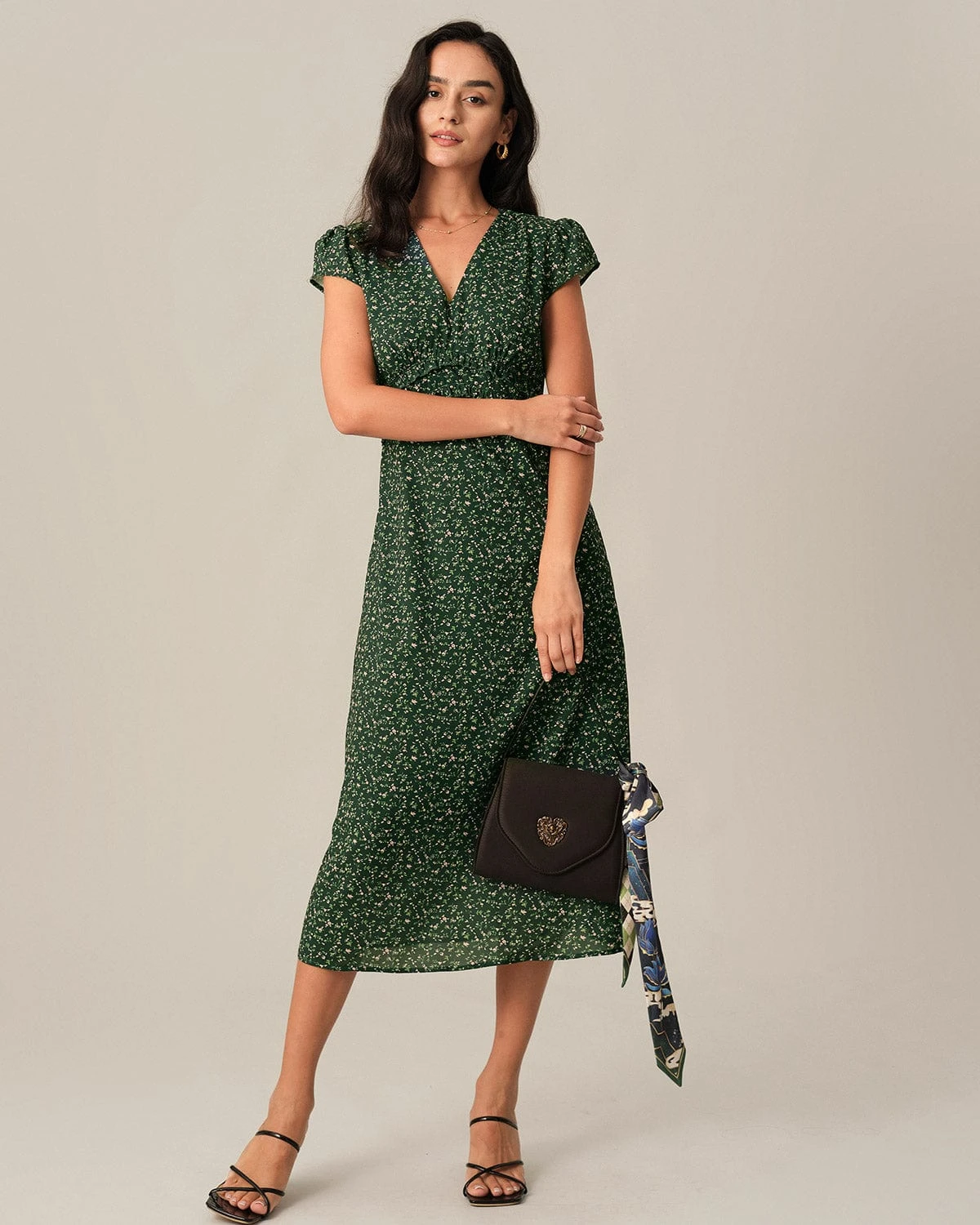 The V Neck Frill Trim Midi Dress 1 The V Neck Frill Trim Midi Dress