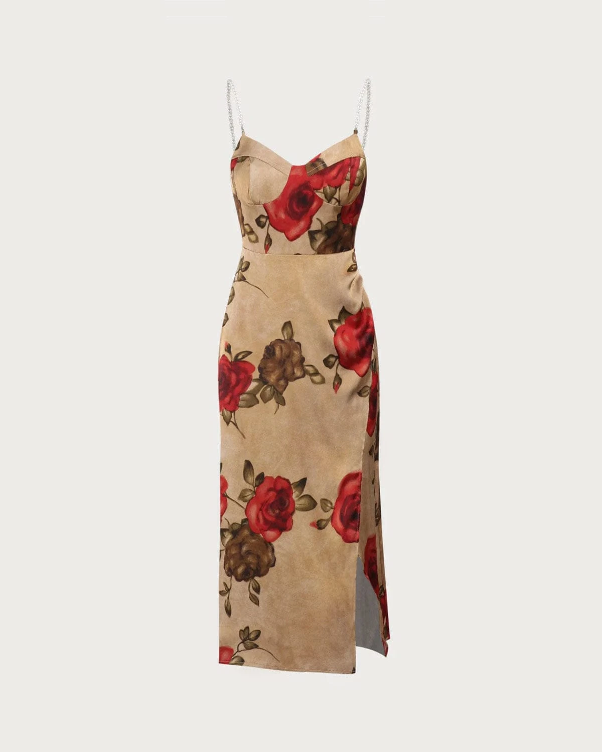 The Khaki Pearl Strap Side Slit Midi Dress 7 The Khaki Pearl Strap Side Slit Midi Dress - Image 7