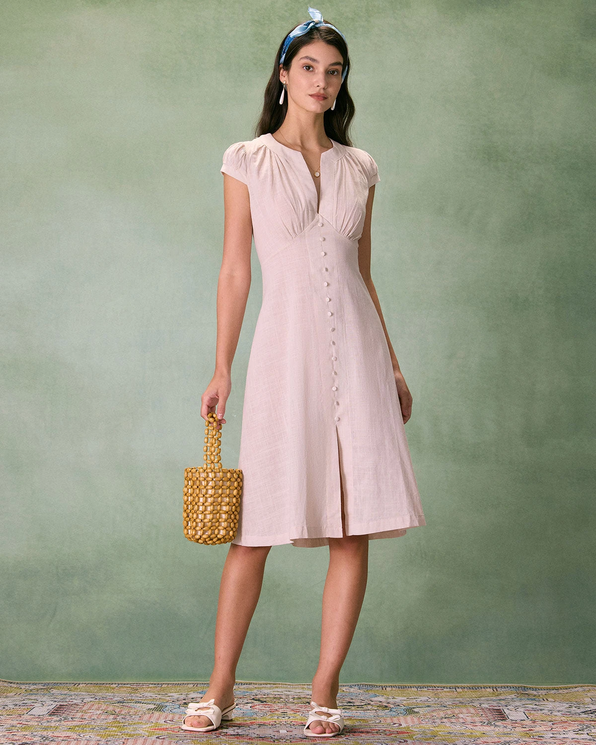 The Beige Cap Sleeve Split Hem Midi Dress 5 The Beige Cap Sleeve Split Hem Midi Dress - Image 5