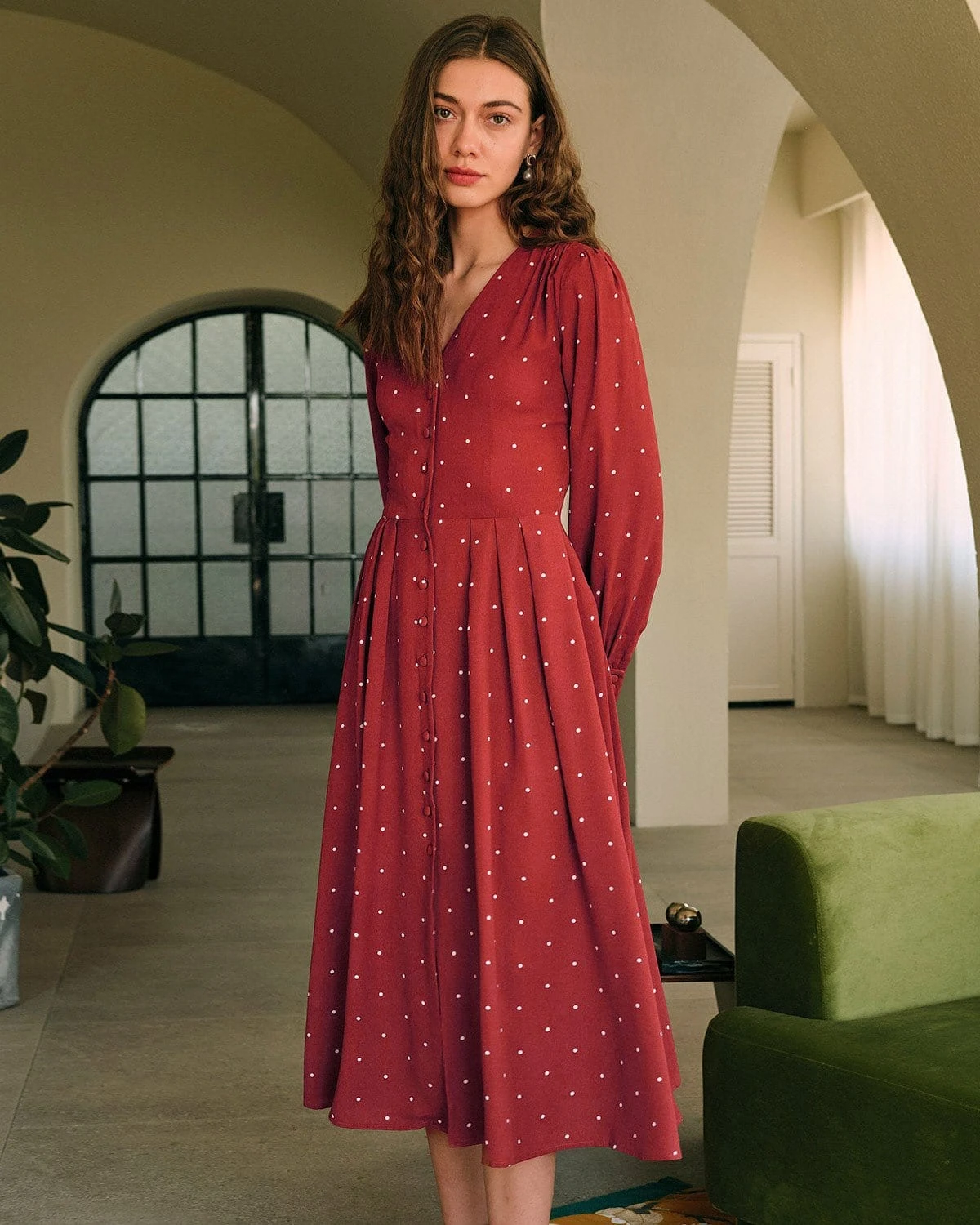 The Polka Dot Pleated Midi Dress 3 The Polka Dot Pleated Midi Dress - Image 3