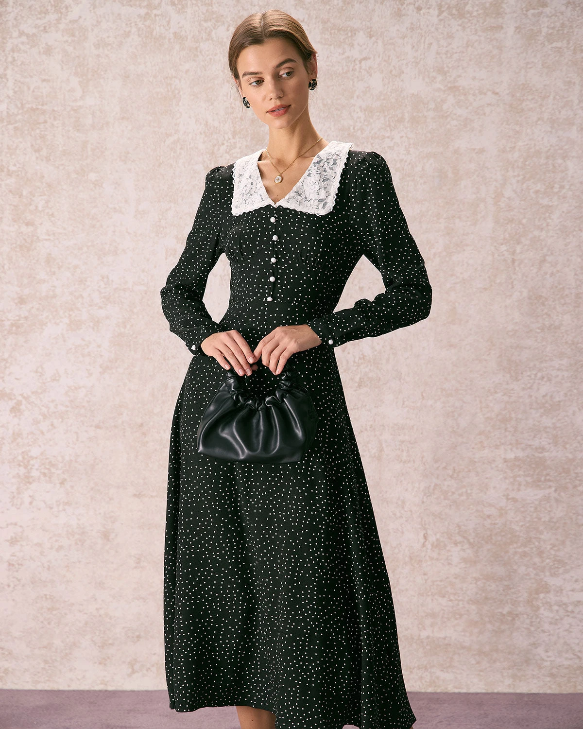 The Black Lace Collar Polka Dot Maxi Dress 1 The Black Lace Collar Polka Dot Maxi Dress