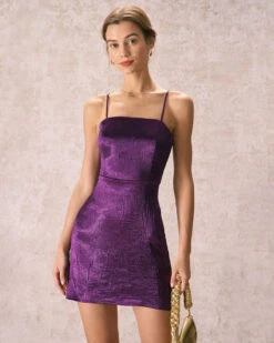 The Purple Textured Satin Slip Mini Dress -CINN Clothing Shop 240109 RIHOAS.3255
