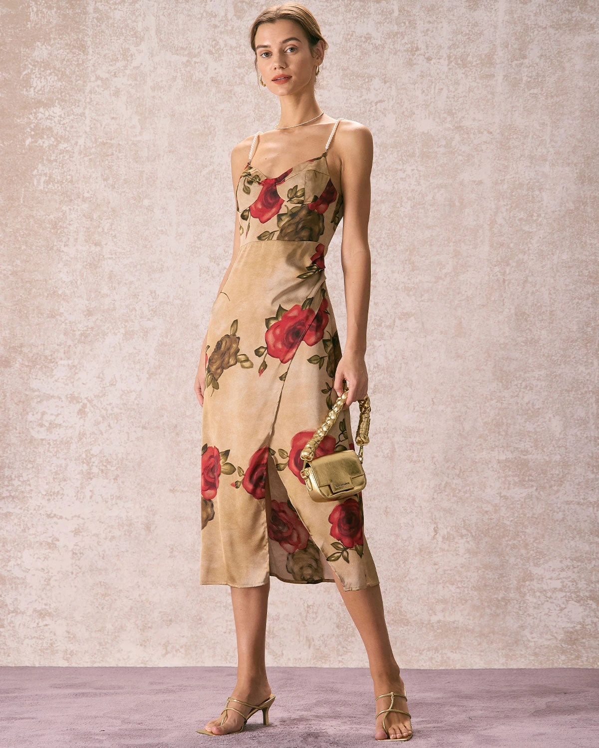 The Khaki Pearl Strap Side Slit Midi Dress 1 The Khaki Pearl Strap Side Slit Midi Dress