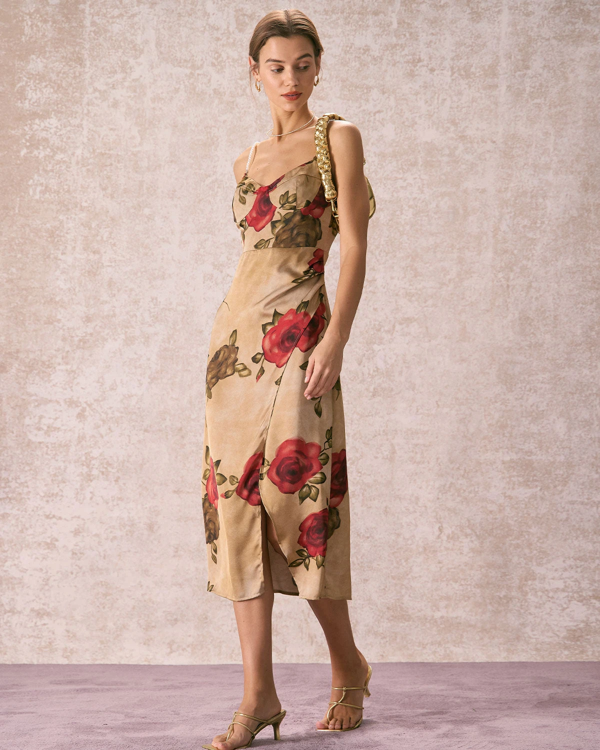 The Khaki Pearl Strap Side Slit Midi Dress 5 The Khaki Pearl Strap Side Slit Midi Dress - Image 5