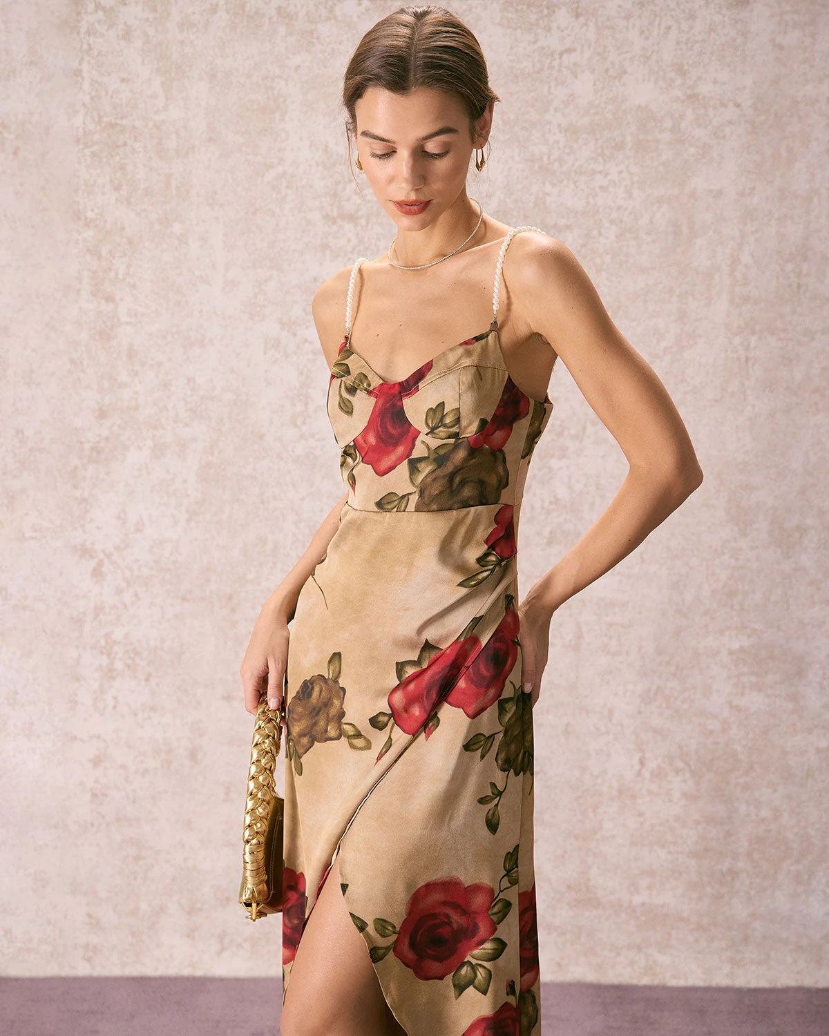 The Khaki Pearl Strap Side Slit Midi Dress 4 The Khaki Pearl Strap Side Slit Midi Dress - Image 4