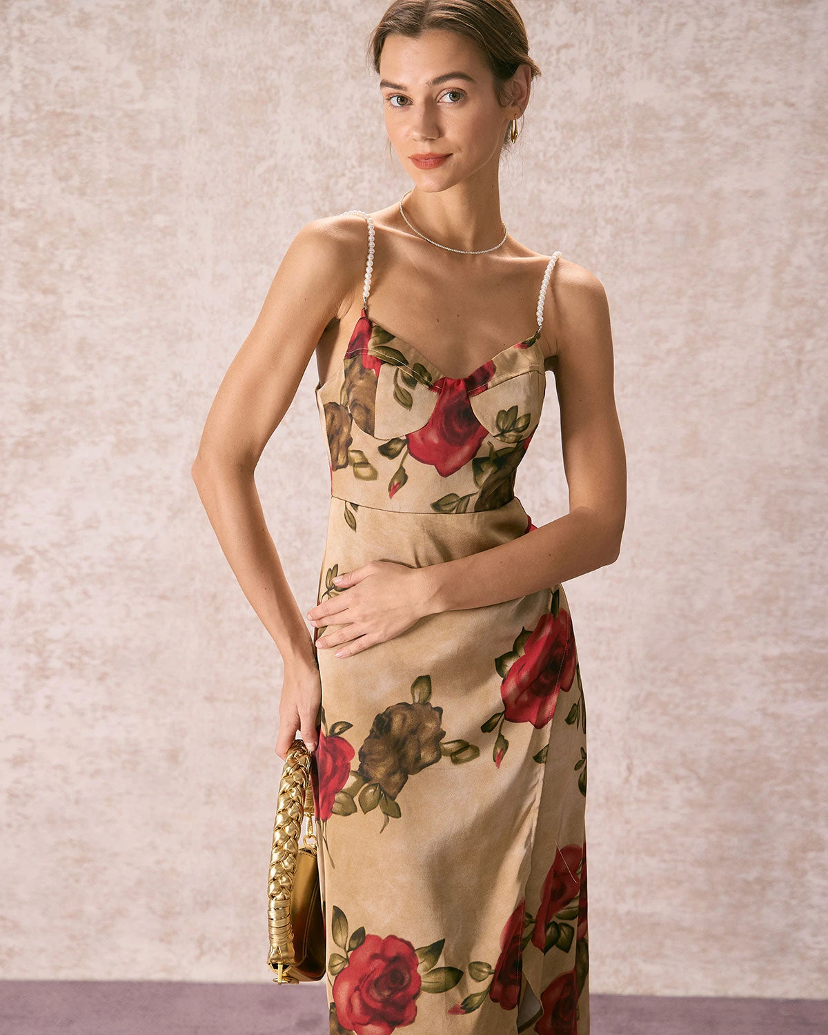 The Khaki Pearl Strap Side Slit Midi Dress 3 The Khaki Pearl Strap Side Slit Midi Dress - Image 3