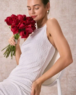 The White Floral Textured Pearl Slip Midi Dress -CINN Clothing Shop 240126 RIHOAS 1882