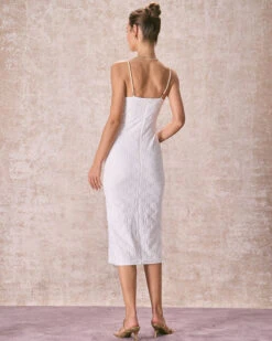 The White Floral Textured Pearl Slip Midi Dress -CINN Clothing Shop 240126 RIHOAS 1890