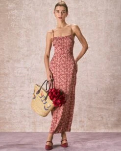 The Brick Red Floral Slit Maxi Dress -CINN Clothing Shop 240126 RIHOAS 2177