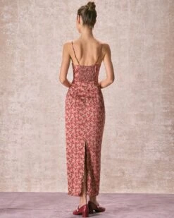 The Brick Red Floral Slit Maxi Dress -CINN Clothing Shop 240126 RIHOAS 2201