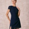 The Navy Round Neck Side Split Mini Dress