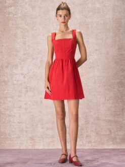 The Red Square Neck Lace Trim Mini Dress -CINN Clothing Shop 240126 RIHOAS 3326