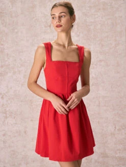 The Red Square Neck Lace Trim Mini Dress -CINN Clothing Shop 240126 RIHOAS 3345